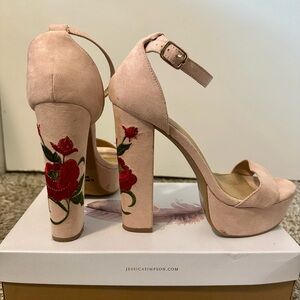 Pink Red Floral Heels